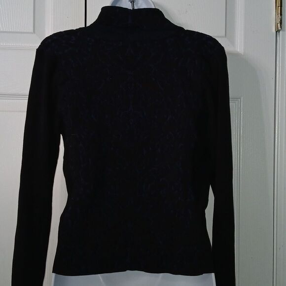 Catherine Malandrino zip up black and navy floral print moto runway jacket Sz S - Picture 4 of 7